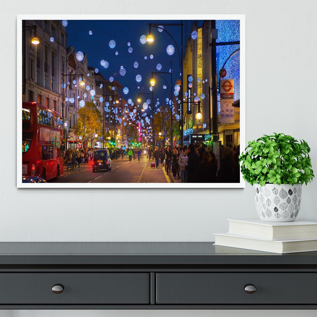 Christmas lights on Oxford street Framed Print - Canvas Art Rocks -6