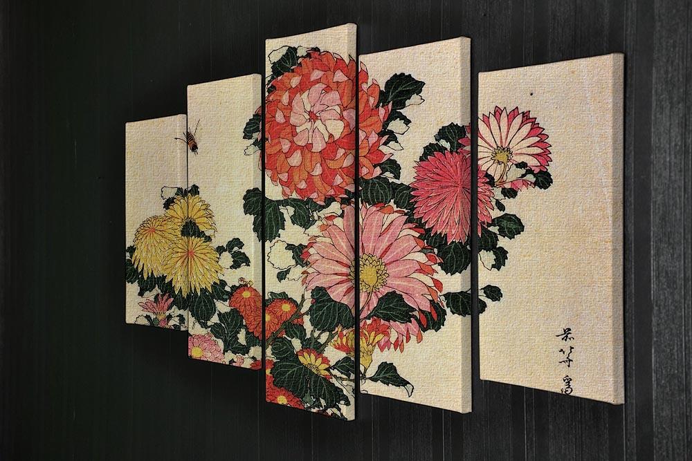 Chrysanthemum and bee by Hokusai 5 Split Panel Canvas - Canvas Art Rocks - 2