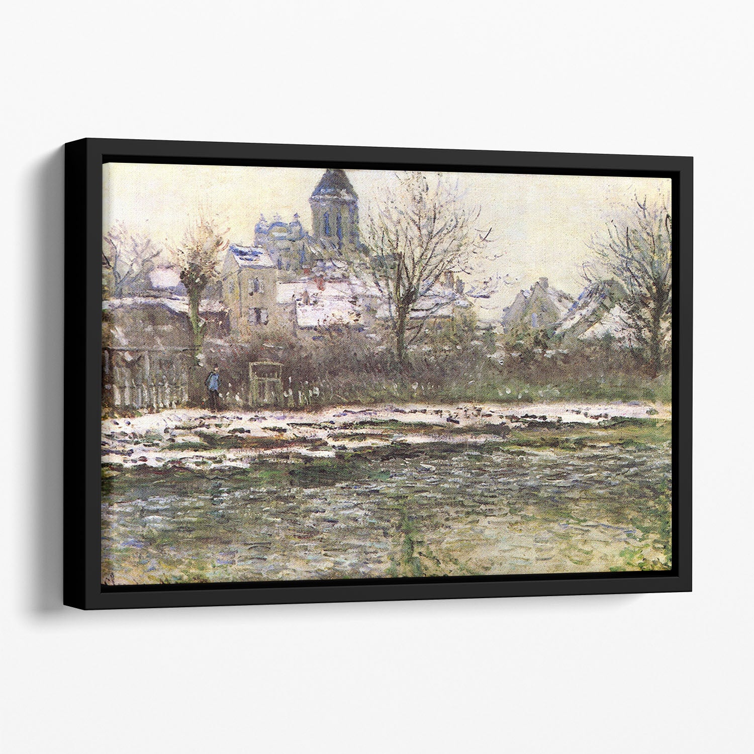 Church of Vetheuil in the snow by Monet Floating Framed Canvas