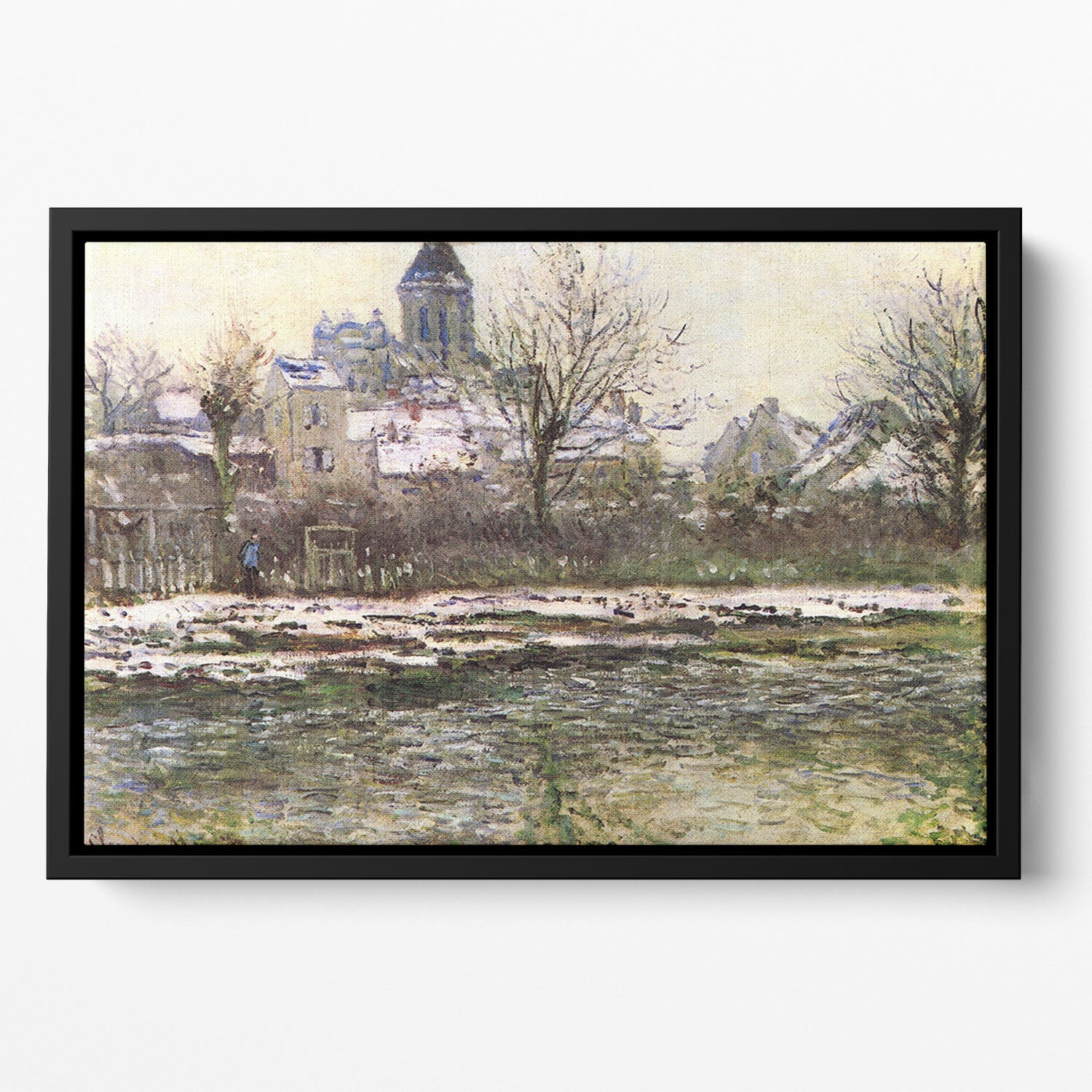 Church of Vetheuil in the snow by Monet Floating Framed Canvas