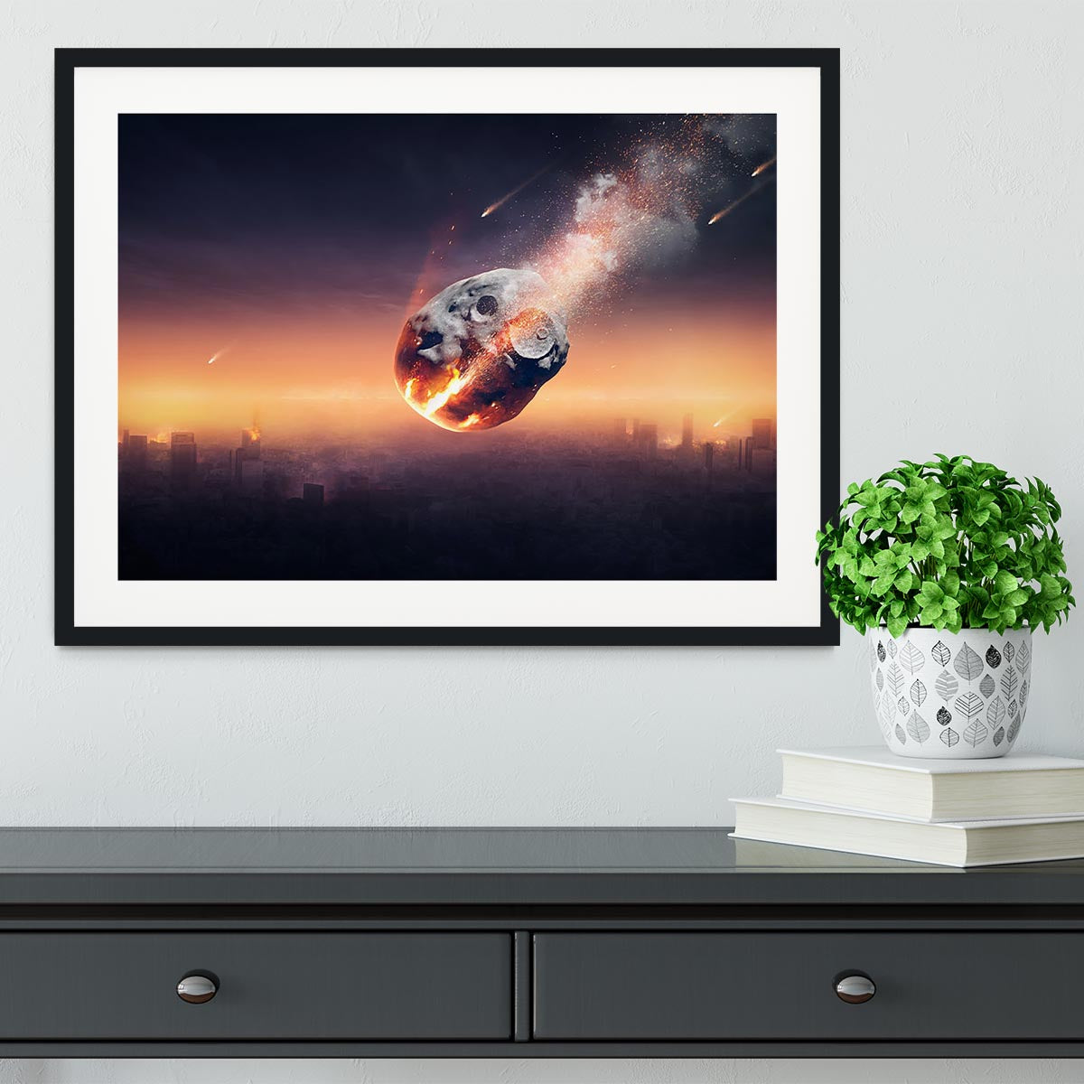 City on earth destroyed by meteor shower Framed Print - Canvas Art Rocks - 1