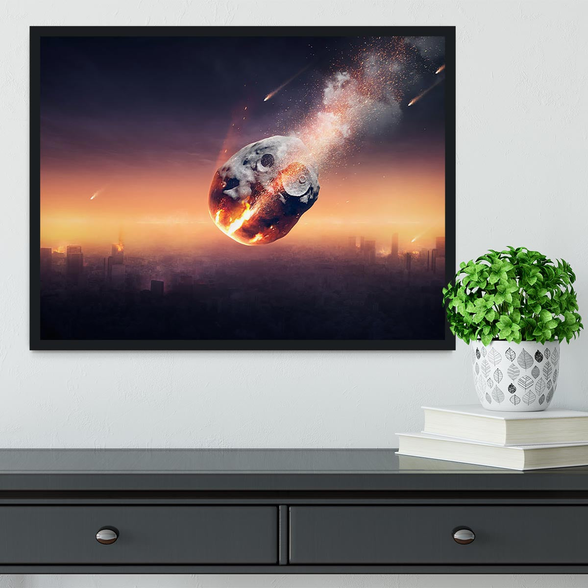 City on earth destroyed by meteor shower Framed Print - Canvas Art Rocks - 2