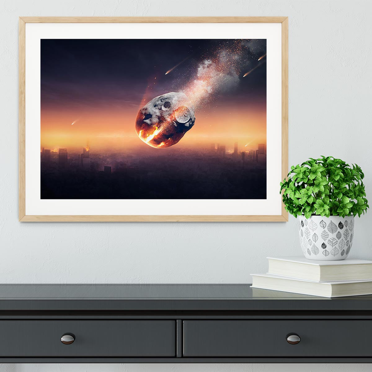 City on earth destroyed by meteor shower Framed Print - Canvas Art Rocks - 3