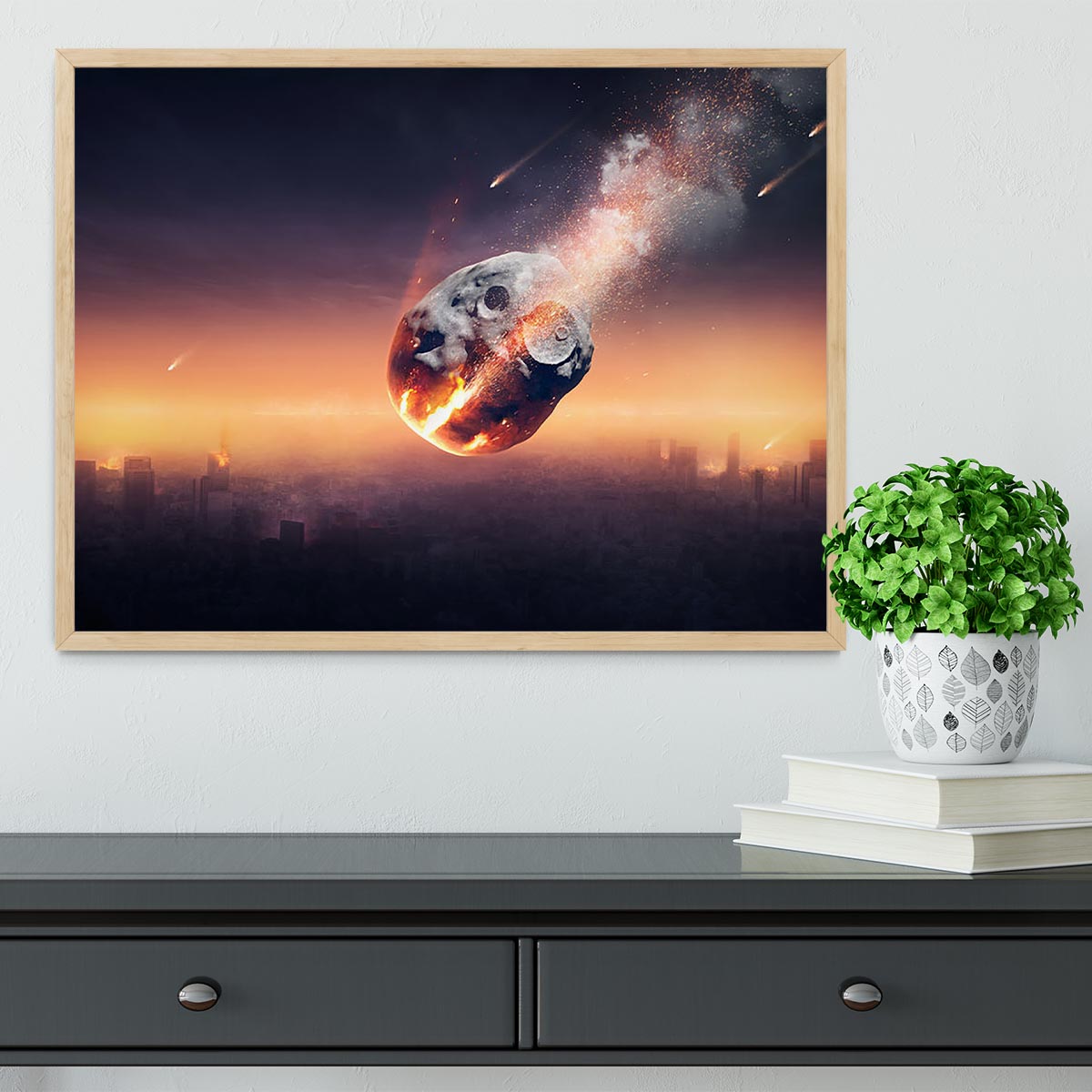 City on earth destroyed by meteor shower Framed Print - Canvas Art Rocks - 4