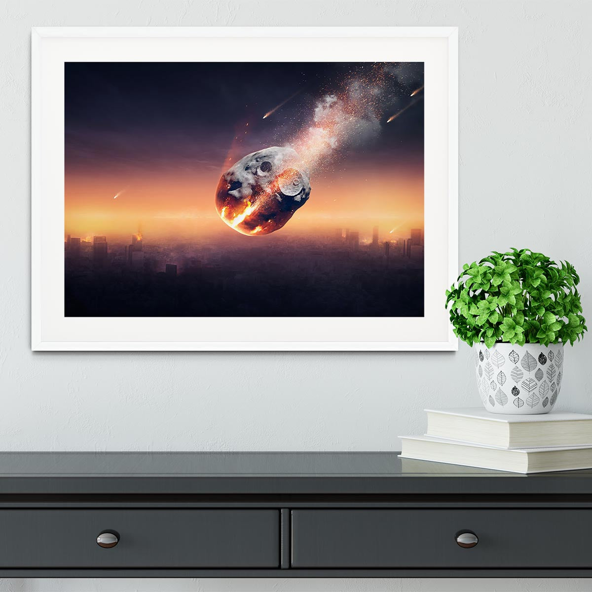 City on earth destroyed by meteor shower Framed Print - Canvas Art Rocks - 5