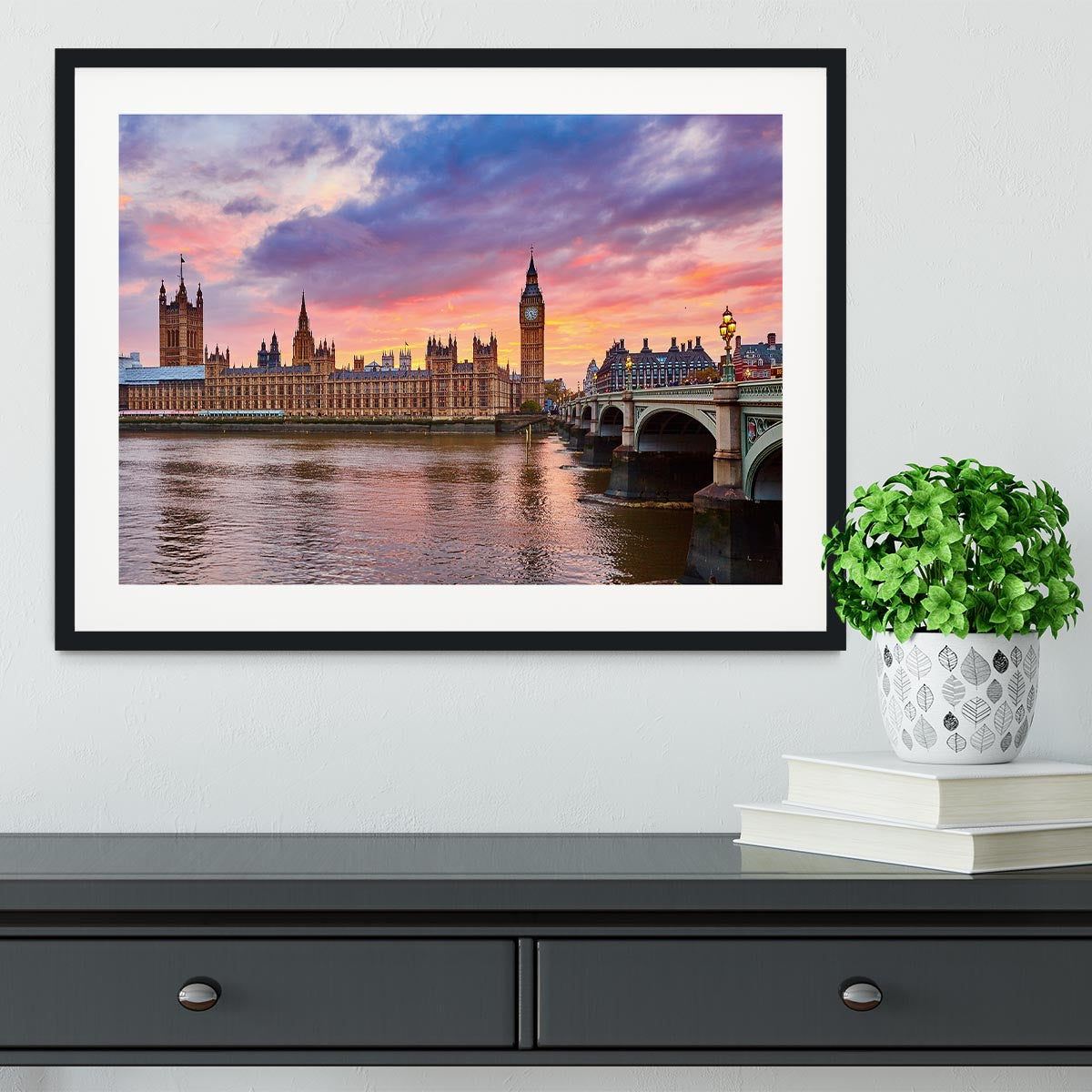 Cityscape of Big Ben and Westminster Bridge Framed Print - Canvas Art Rocks - 1