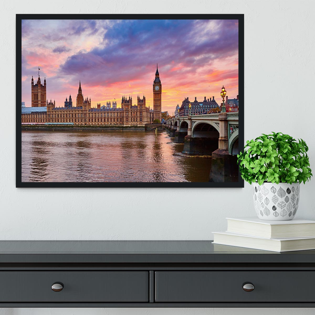 Cityscape of Big Ben and Westminster Bridge Framed Print - Canvas Art Rocks - 2