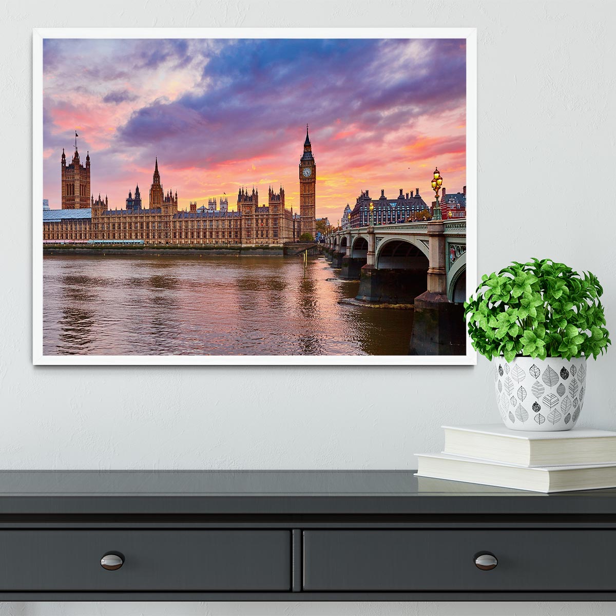 Cityscape of Big Ben and Westminster Bridge Framed Print - Canvas Art Rocks -6