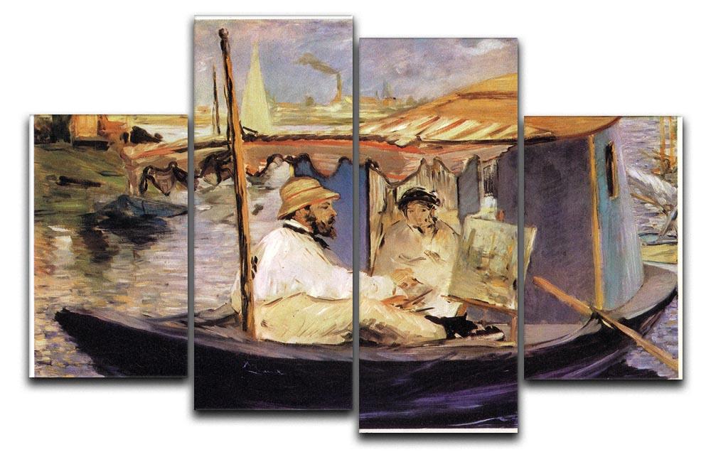 Claude Monet Dans Son Bateau Atelier 1874 by Manet 4 Split Panel Canvas  - Canvas Art Rocks - 1