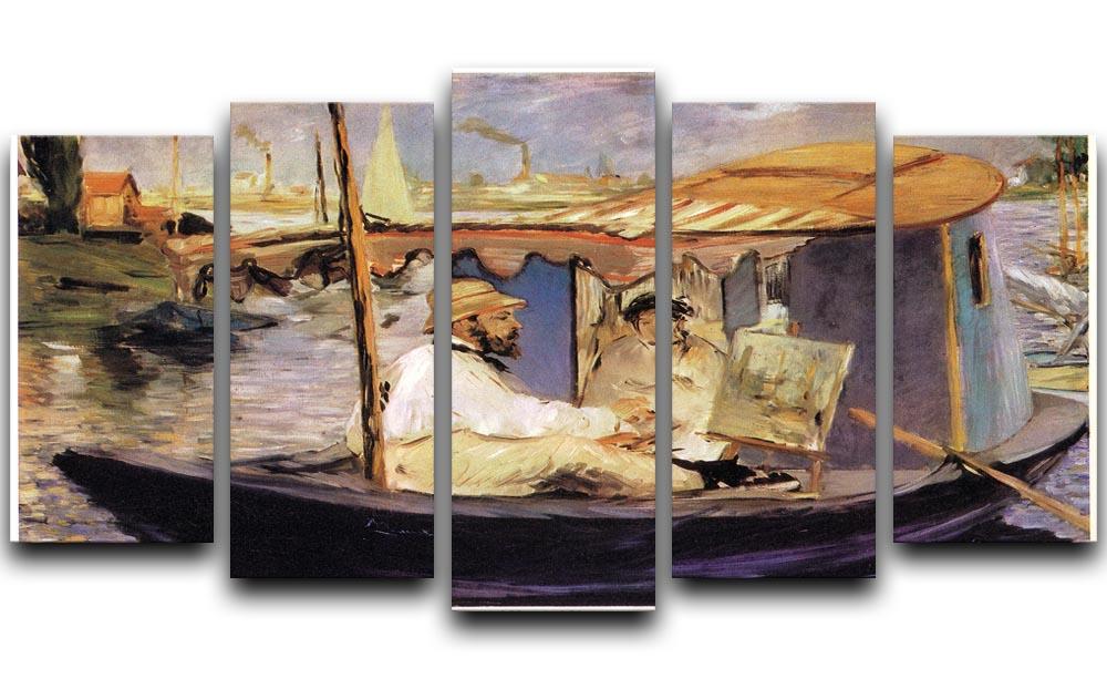 Claude Monet Dans Son Bateau Atelier 1874 by Manet 5 Split Panel Canvas  - Canvas Art Rocks - 1