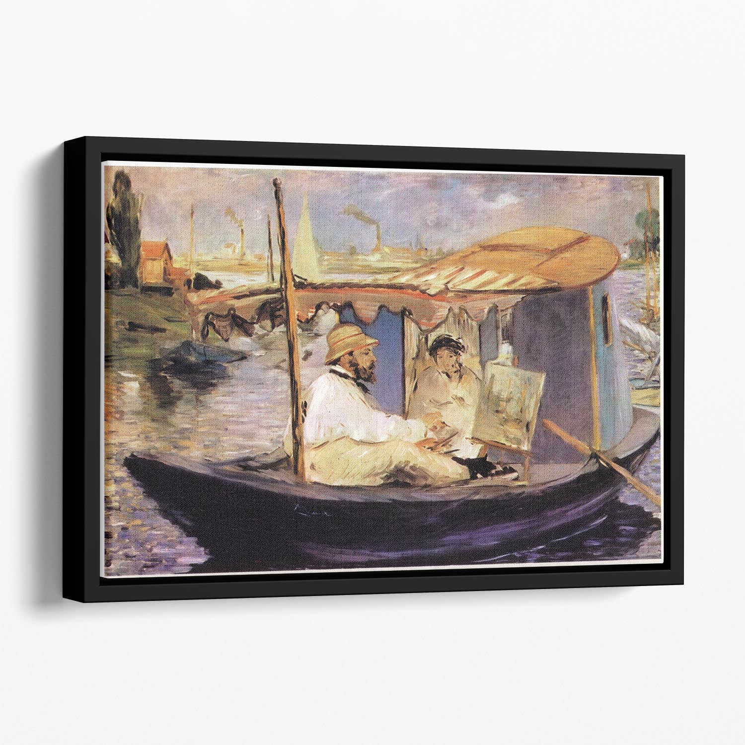 Claude Monet Dans Son Bateau Atelier 1874 by Manet Floating Framed Canvas