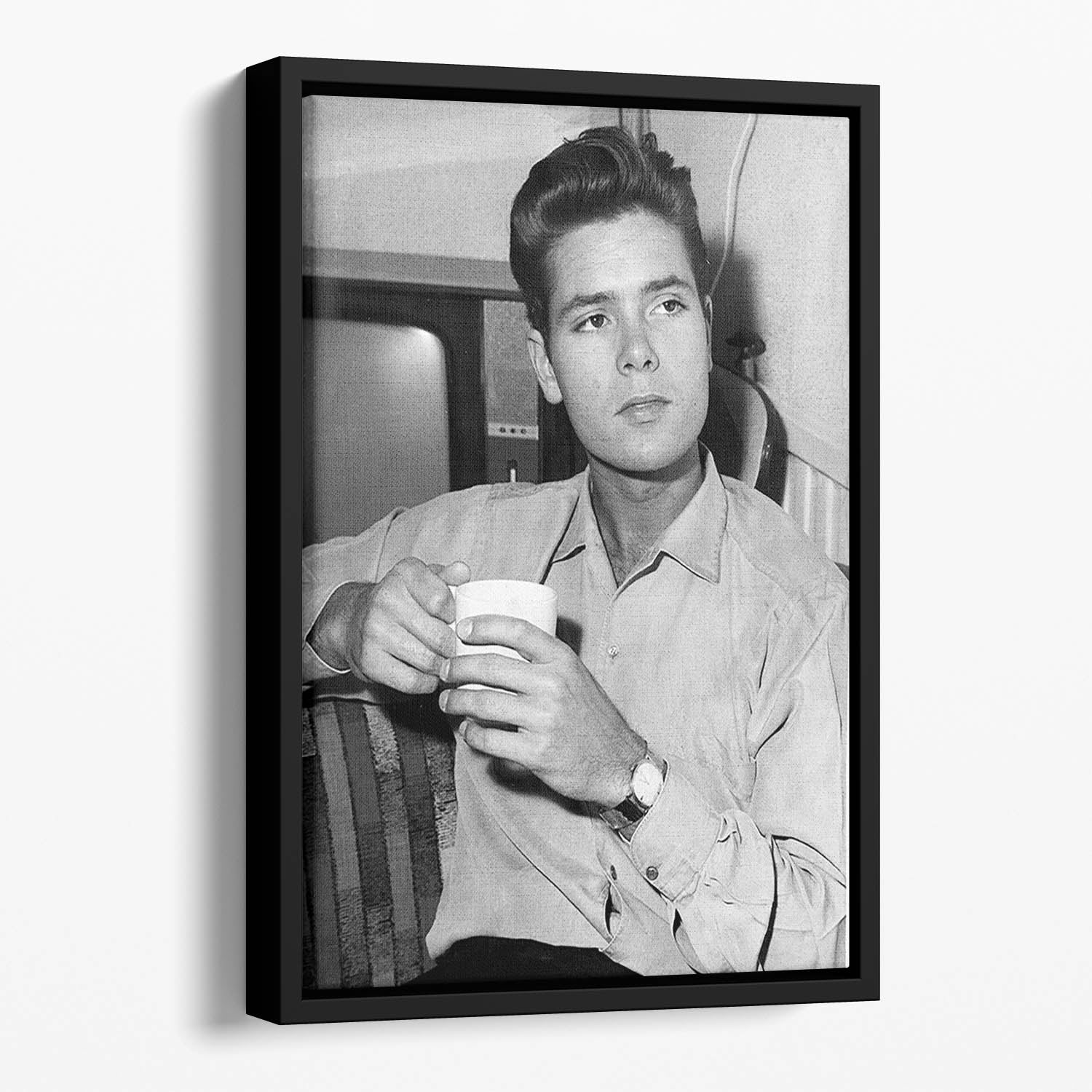 Cliff Richard with a cup of tea Floating Framed Canvas