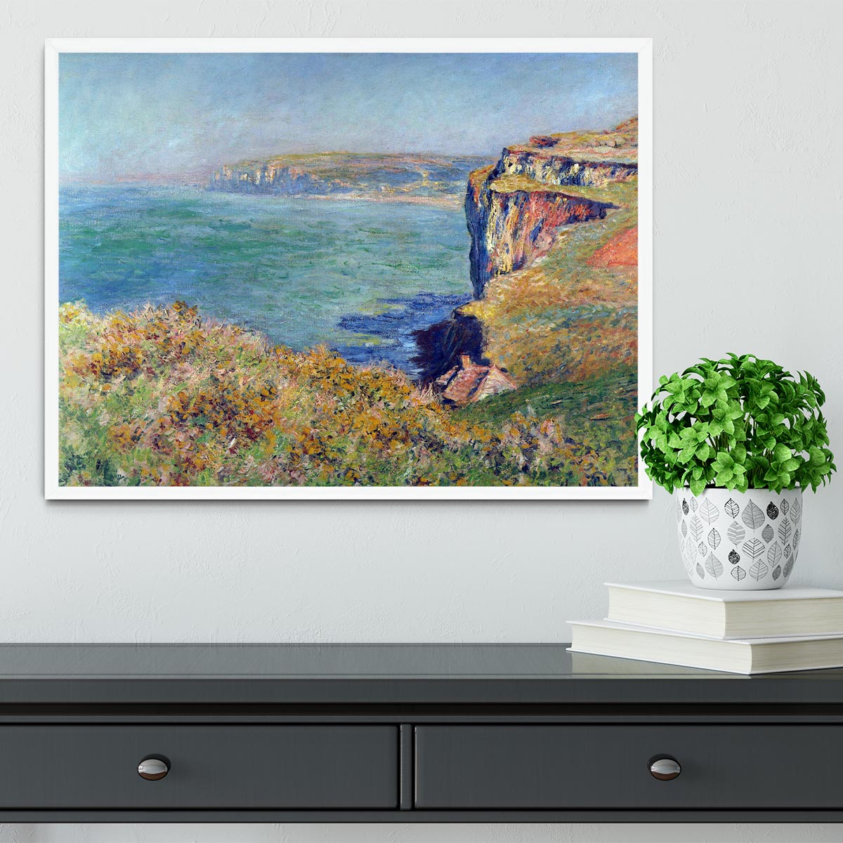 Cliffs at Varengeville by Monet Framed Print - Canvas Art Rocks -6