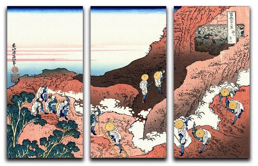 Climbing on Mt. Fuji by Hokusai 3 Split Panel Canvas Print - Canvas Art Rocks - 1