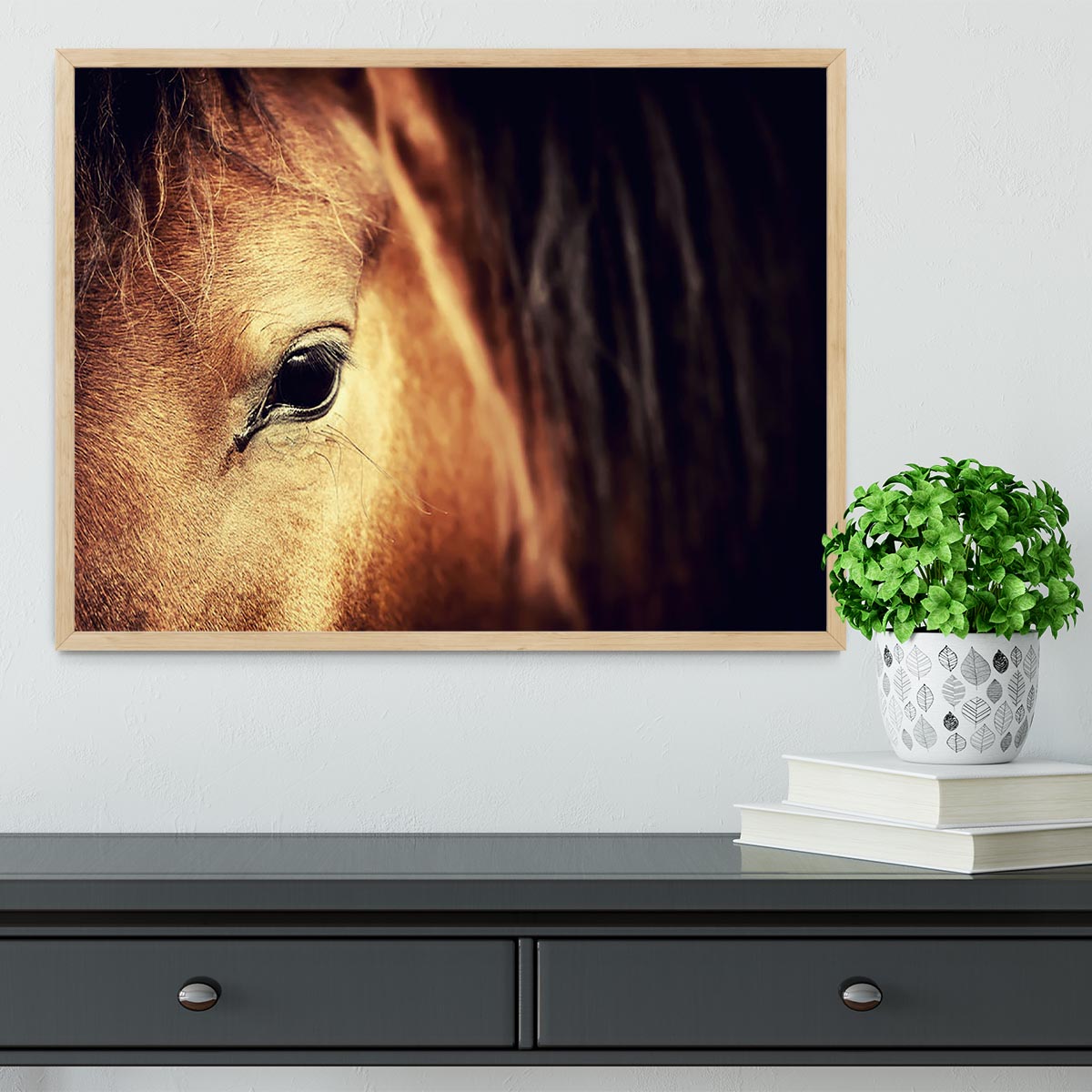 Close-up eye of Arabian bay horse on dark Framed Print - Canvas Art Rocks - 4