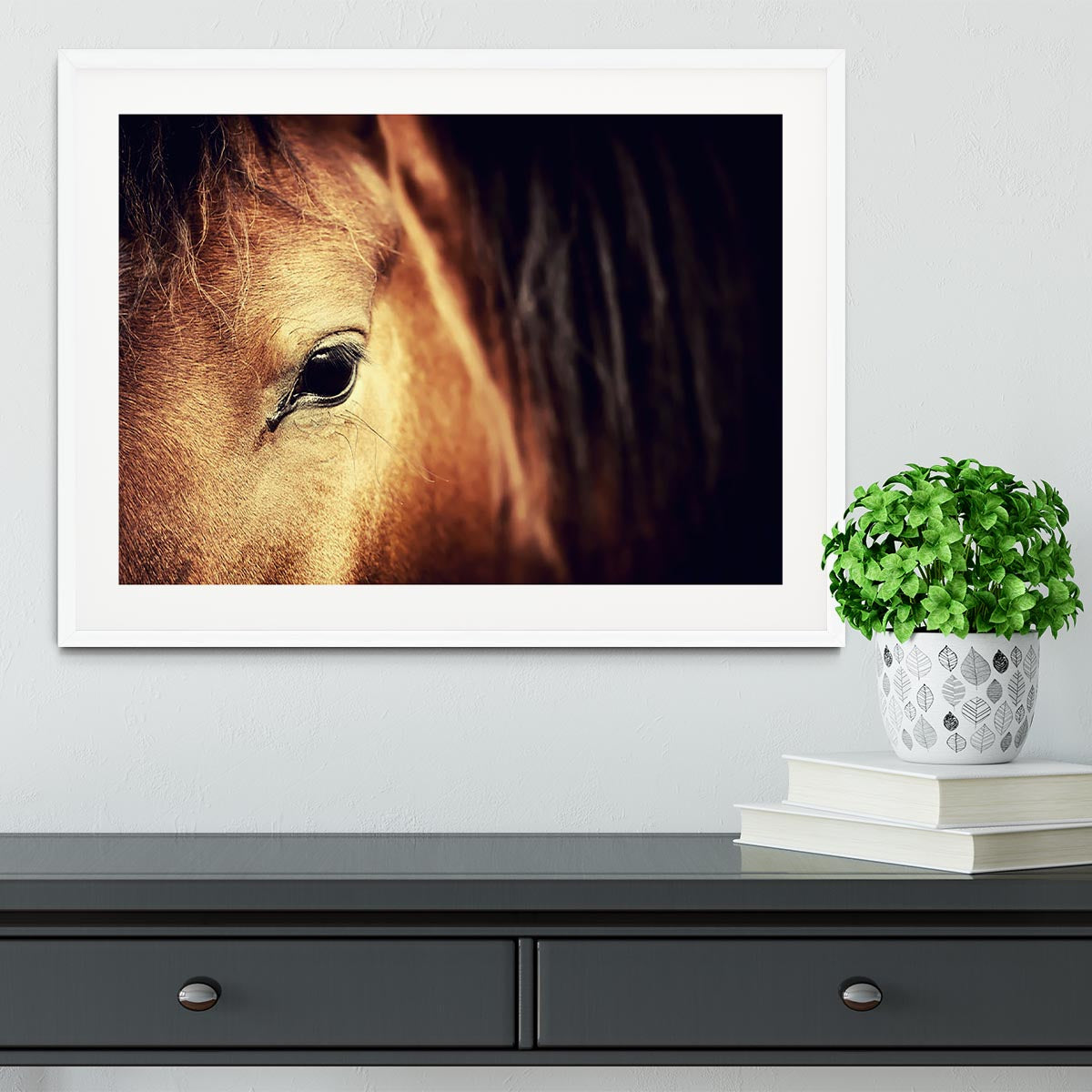 Close-up eye of Arabian bay horse on dark Framed Print - Canvas Art Rocks - 5
