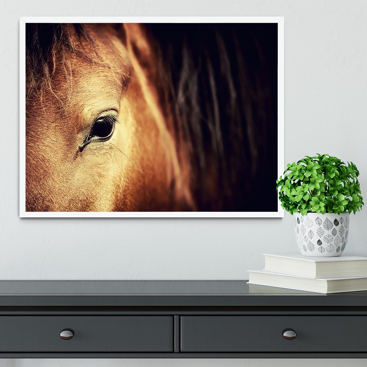 Close-up eye of Arabian bay horse on dark Framed Print - Canvas Art Rocks -6
