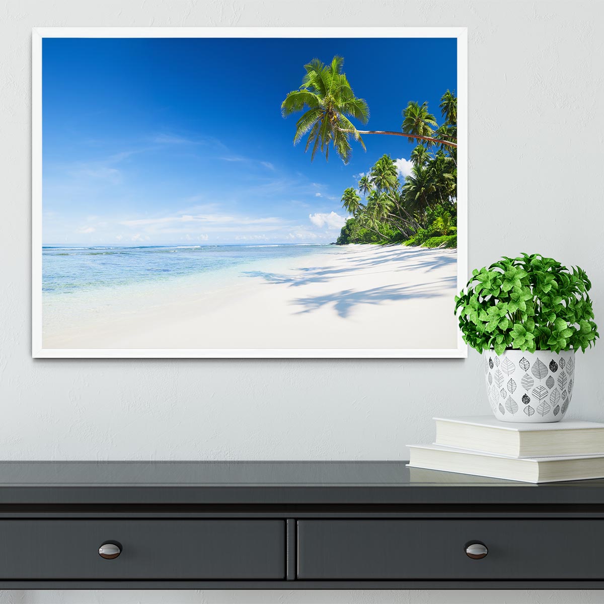 Coastline and Palm Tree Framed Print - Canvas Art Rocks -6