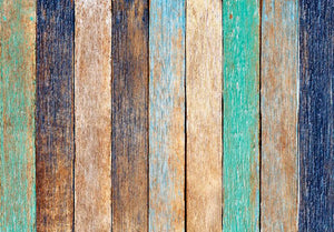 Colorful Wooden Plank Wall Mural Wallpaper - Canvas Art Rocks - 1