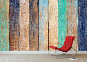 Colorful Wooden Plank Wall Mural Wallpaper - Canvas Art Rocks - 2