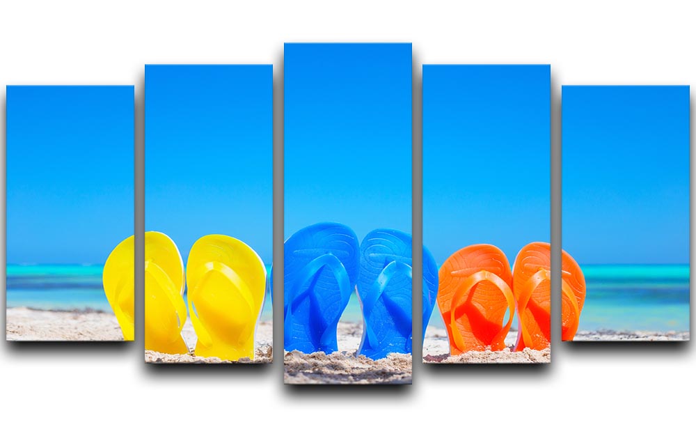 Colorful beach flip flops 5 Split Panel Canvas - Canvas Art Rocks - 1