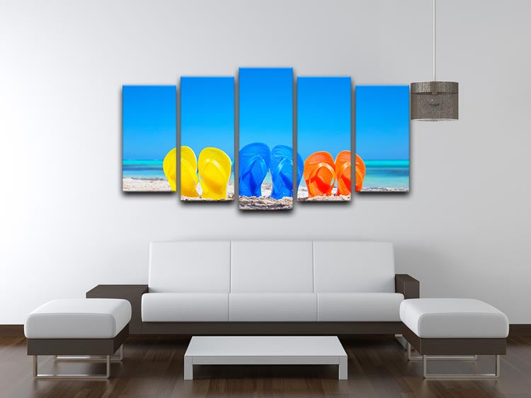 Colorful beach flip flops 5 Split Panel Canvas - Canvas Art Rocks - 3