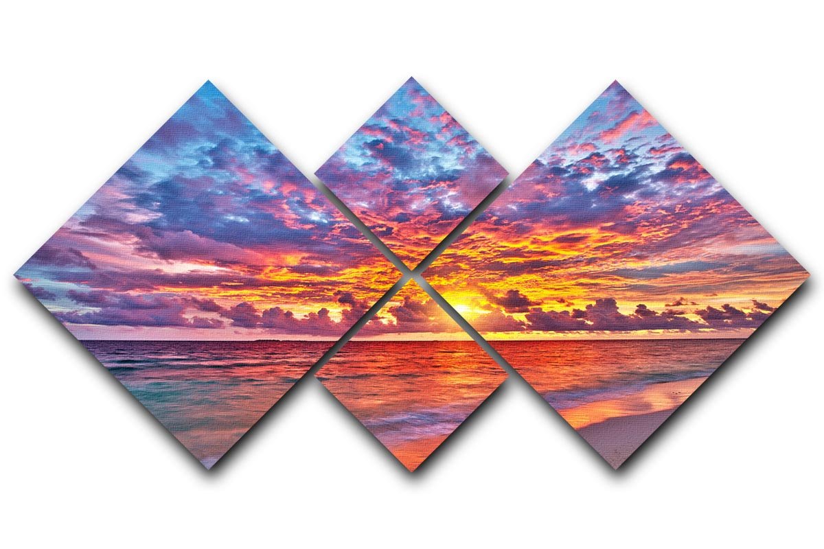 Colorful sunset over ocean on Maldives 4 Square Multi Panel Canvas  - Canvas Art Rocks - 1