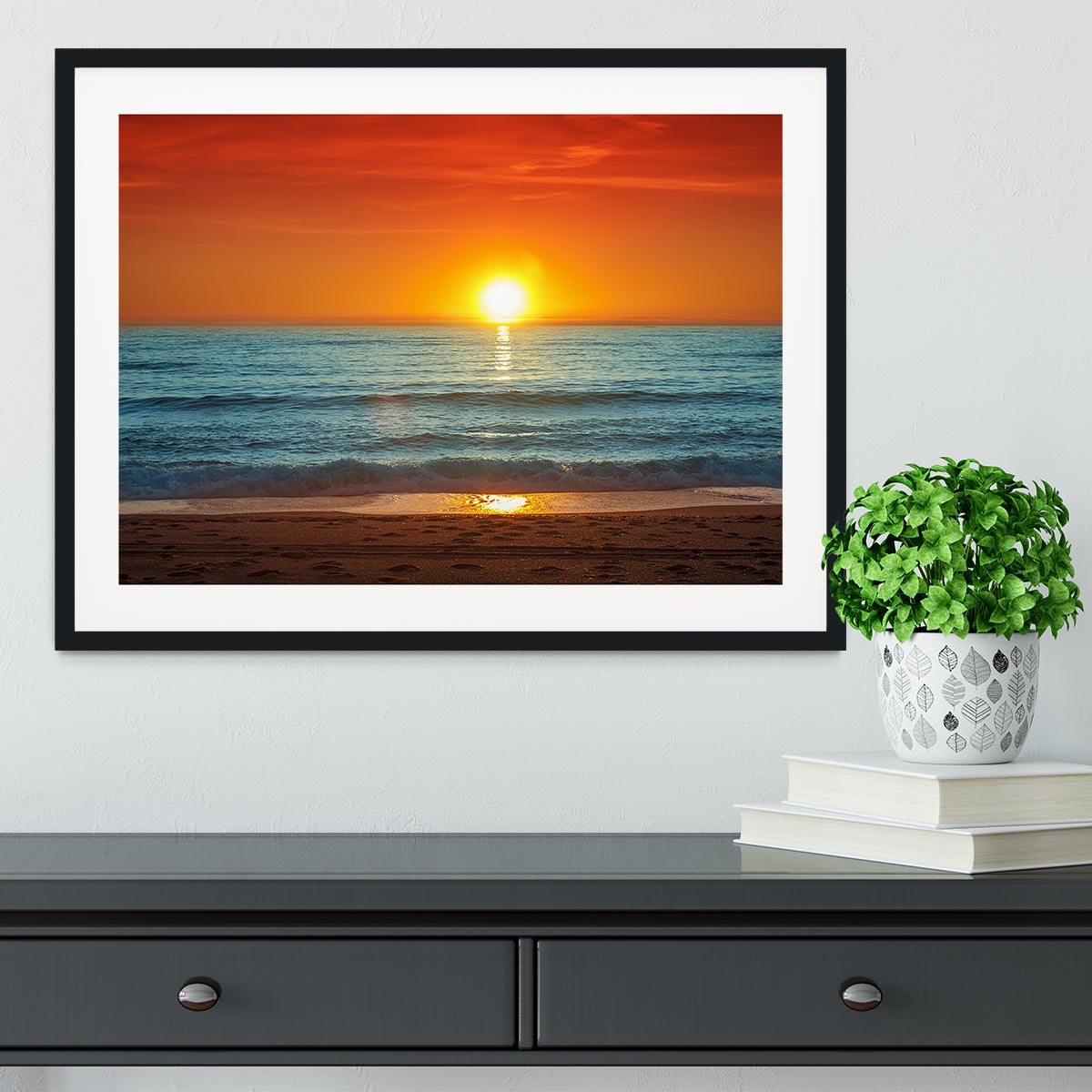 Colorful sunset over the sea Framed Print - Canvas Art Rocks - 1