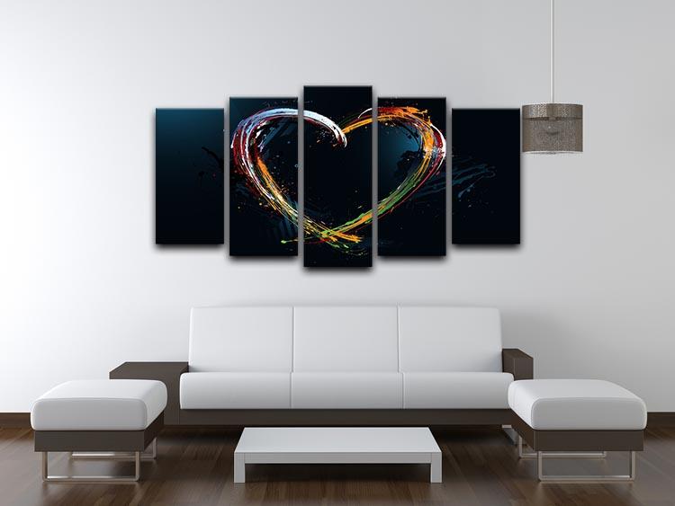 Colourful Love Heart 5 Split Panel Canvas - Canvas Art Rocks - 3
