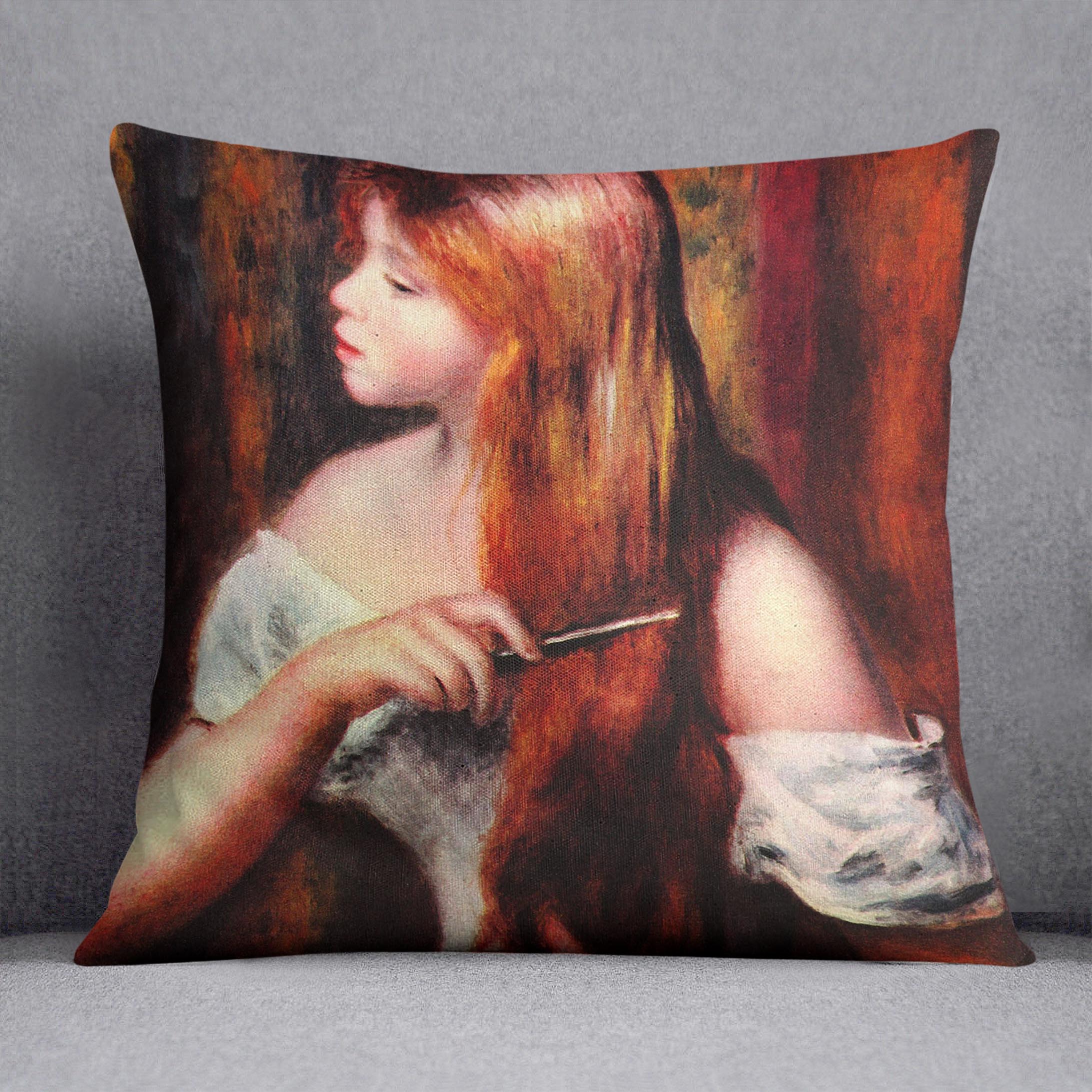 Combing girl by Renoir Cushion