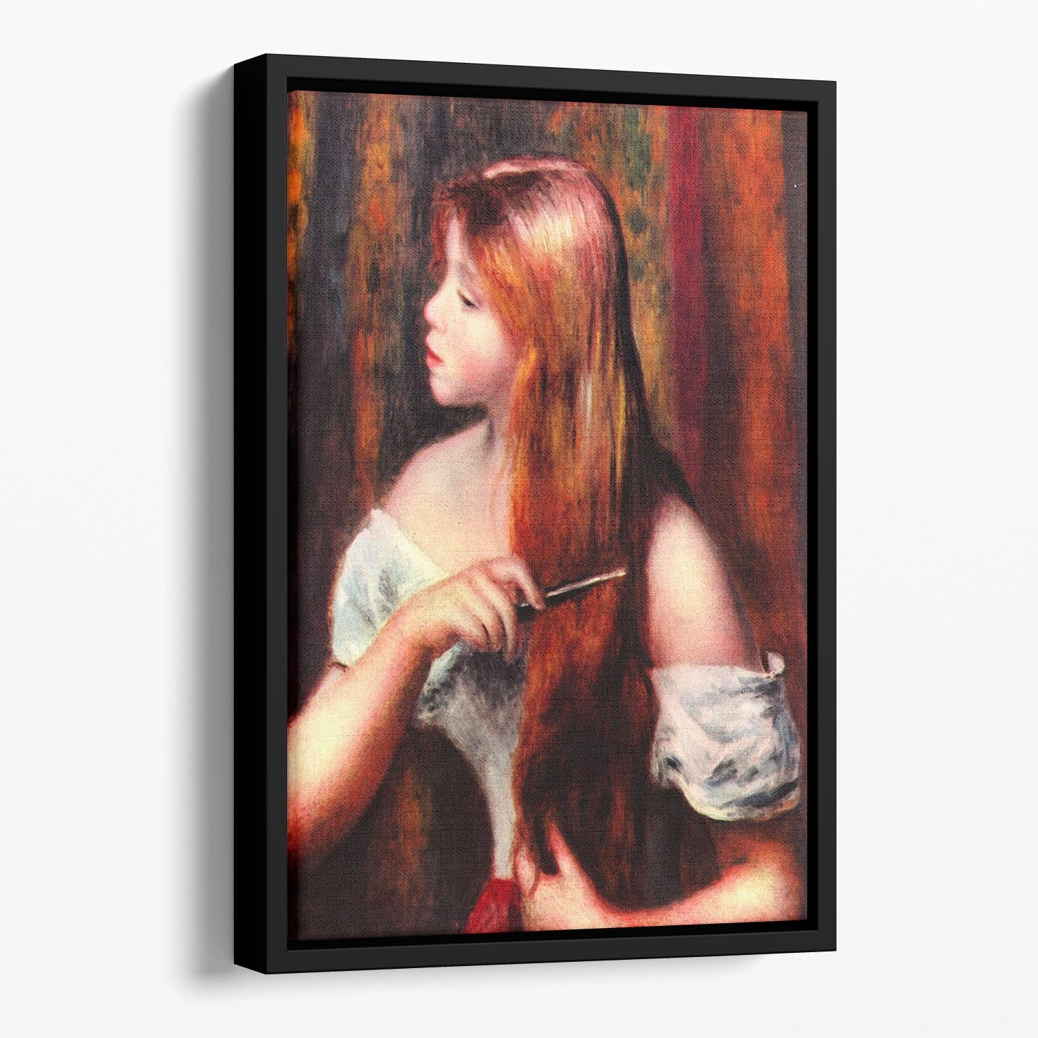 Combing girl by Renoir Floating Framed Canvas
