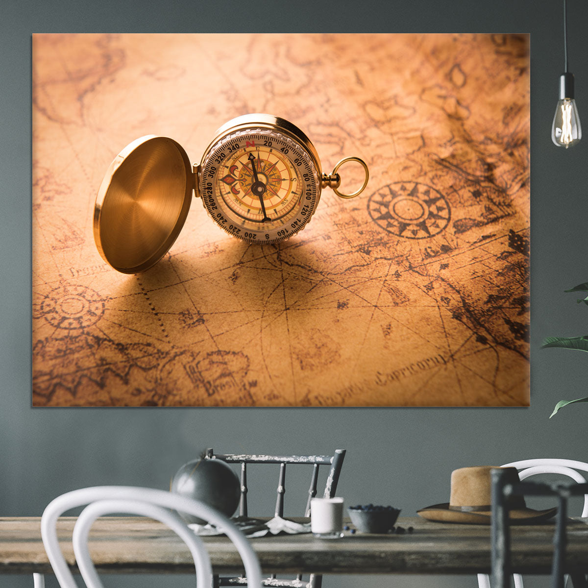 Compass on old map vintage style Canvas Print or Poster - Canvas Art Rocks - 3