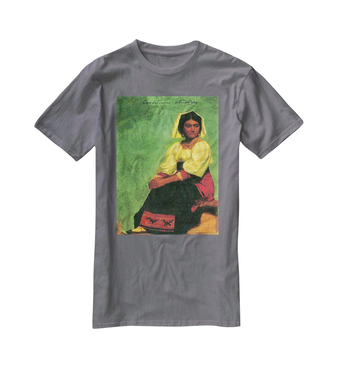 Costume study of a seated woman by Bierstadt T-Shirt - Canvas Art Rocks - 3