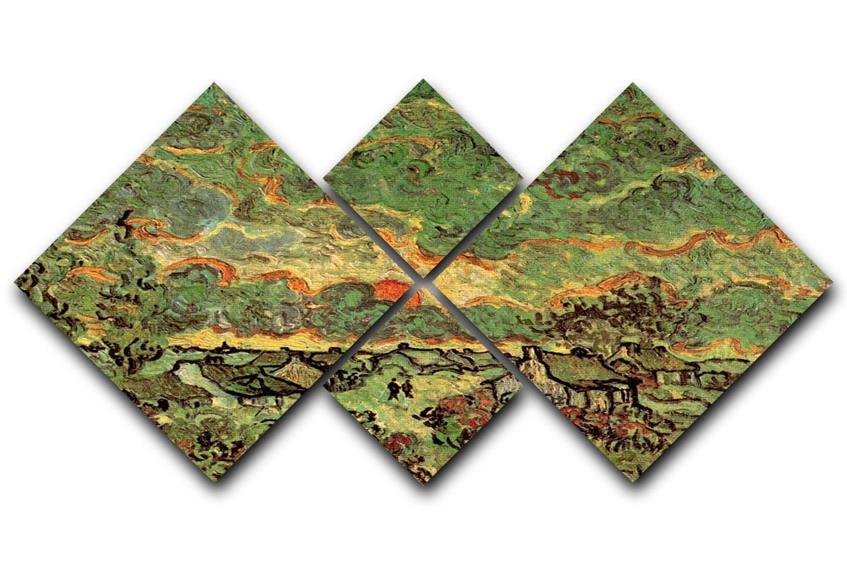 Cottages and Cypresses Reminiscence of the North by Van Gogh 4 Square Multi Panel Canvas  - Canvas Art Rocks - 1