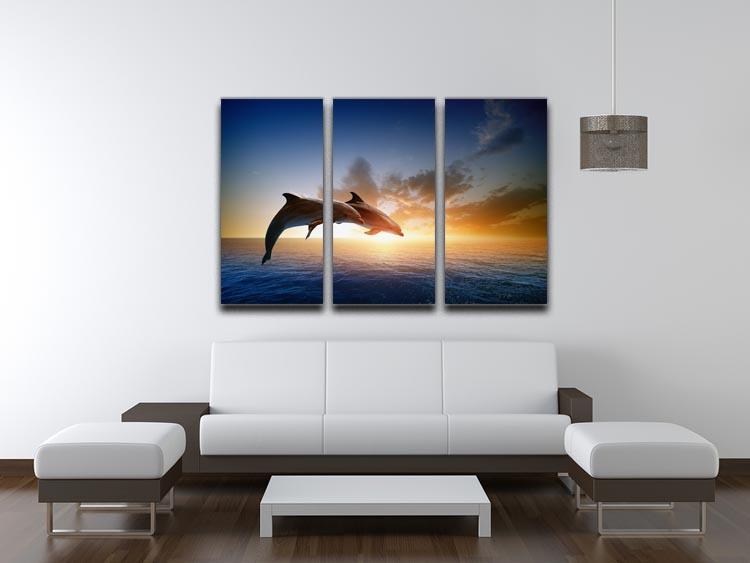 Couple jumping dolphins 3 Split Panel Canvas Print - Canvas Art Rocks - 3