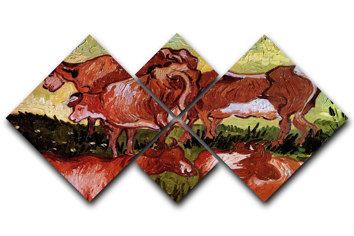 Cows after Jordaens by Van Gogh 4 Square Multi Panel Canvas  - Canvas Art Rocks - 1