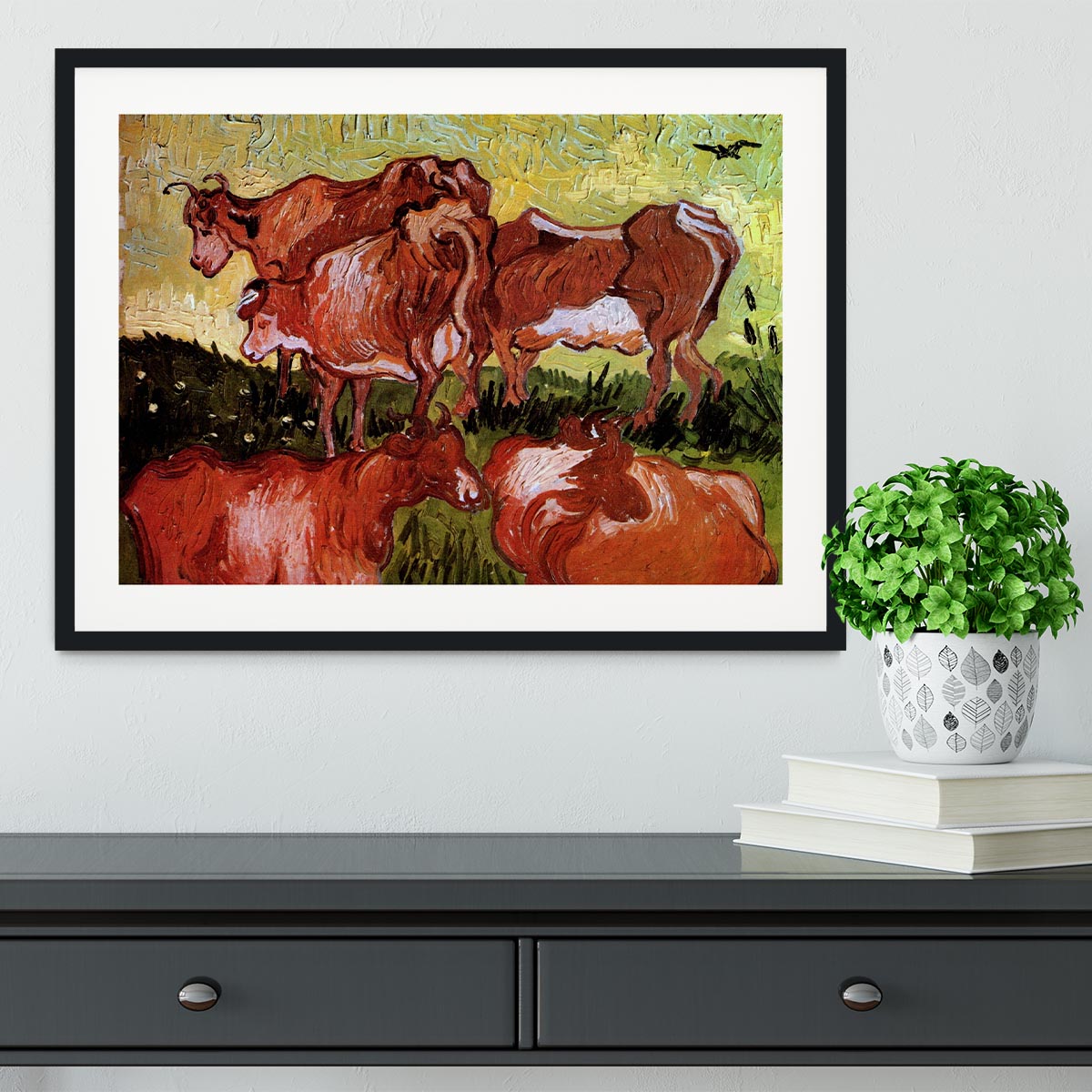 Cows after Jordaens by Van Gogh Framed Print - Canvas Art Rocks - 1
