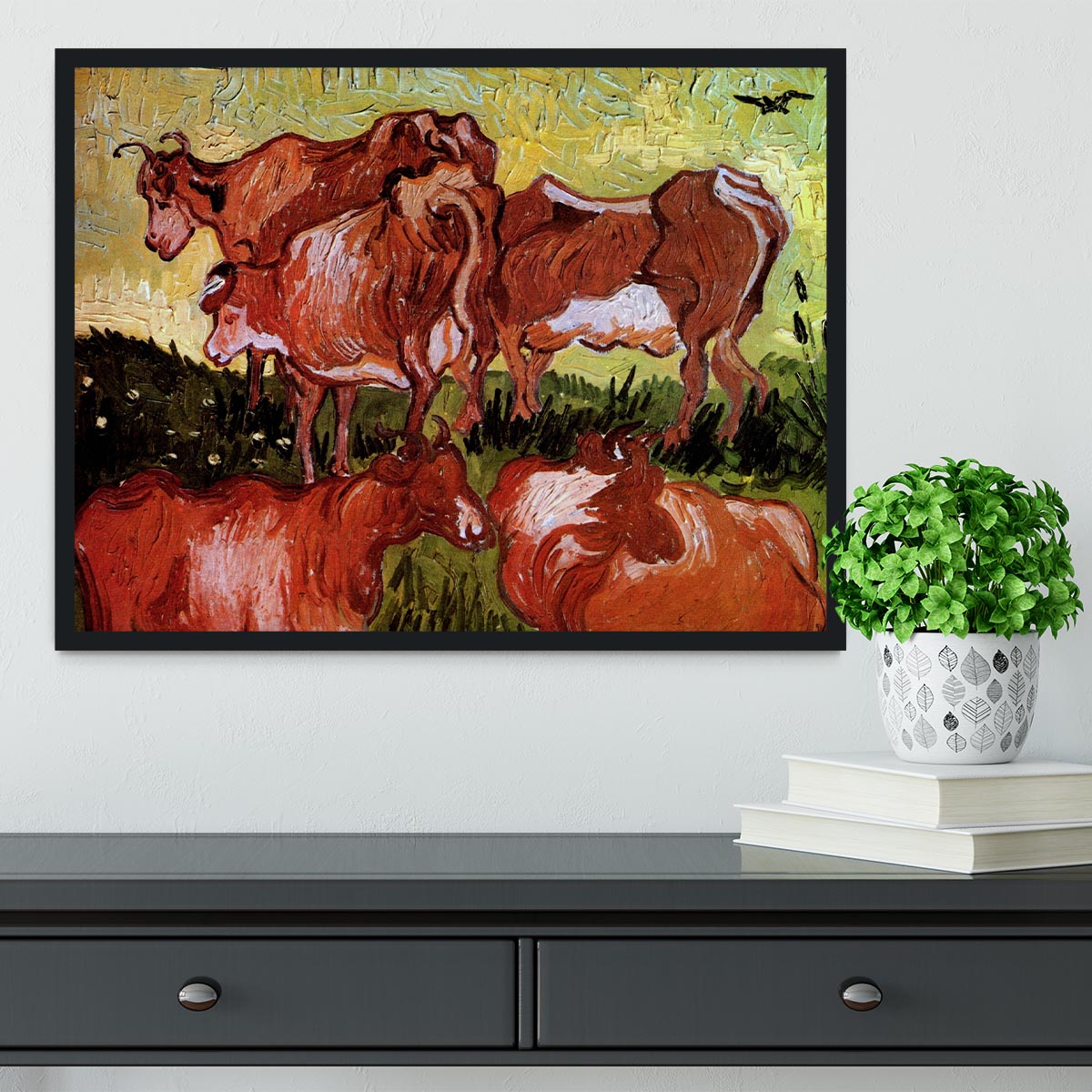 Cows after Jordaens by Van Gogh Framed Print - Canvas Art Rocks - 2