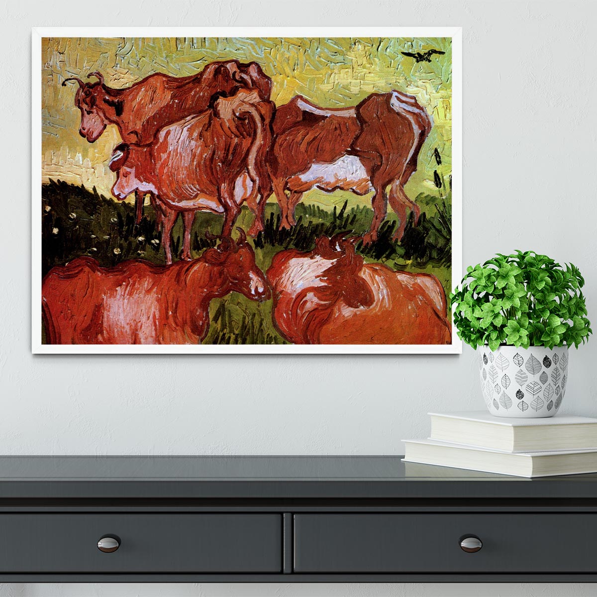 Cows after Jordaens by Van Gogh Framed Print - Canvas Art Rocks -6