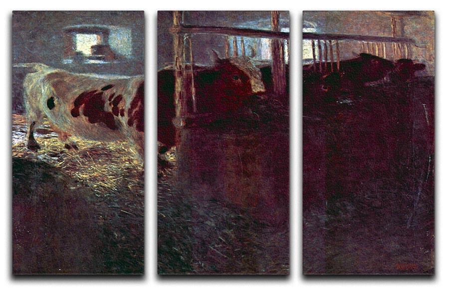 Cows in Stall by Klimt 3 Split Panel Canvas Print - Canvas Art Rocks - 1
