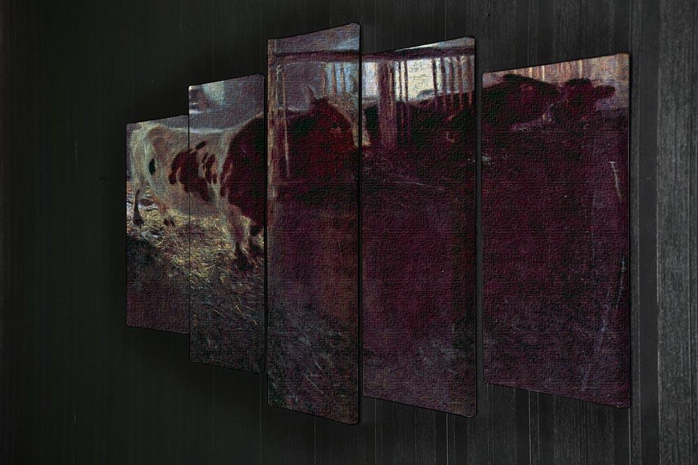 Cows in Stall by Klimt 5 Split Panel Canvas - Canvas Art Rocks - 2