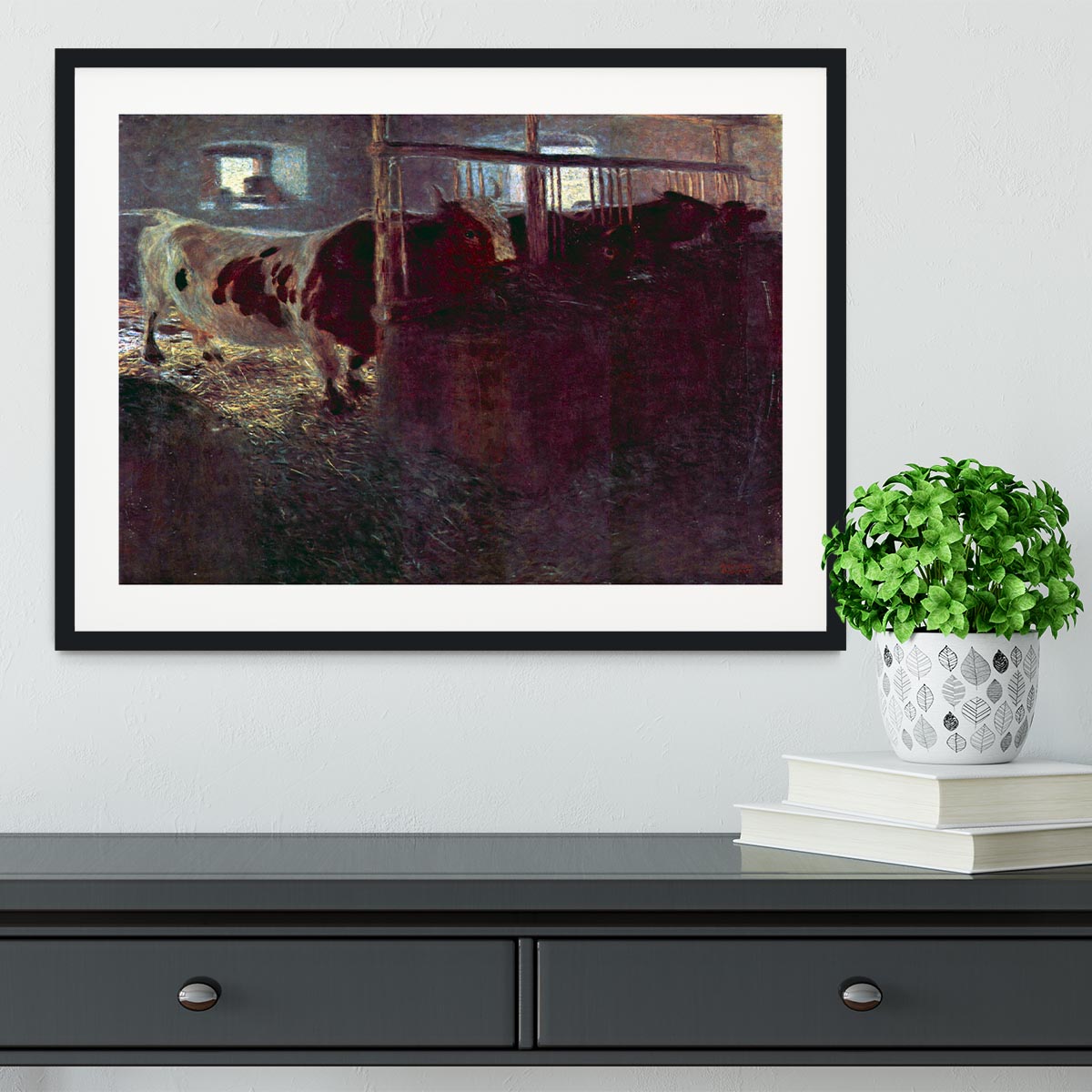 Cows in Stall by Klimt Framed Print - Canvas Art Rocks - 1