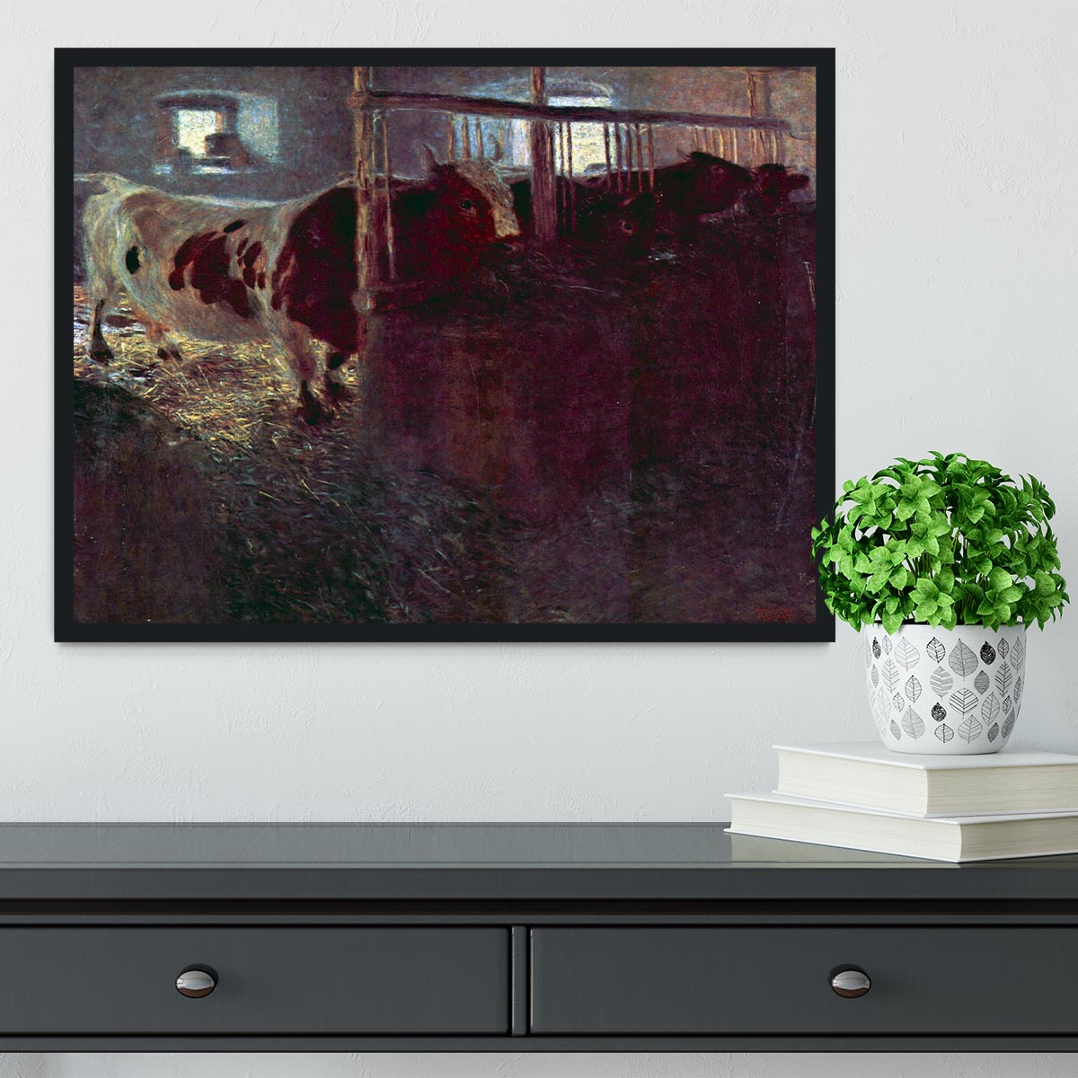 Cows in Stall by Klimt Framed Print - Canvas Art Rocks - 2