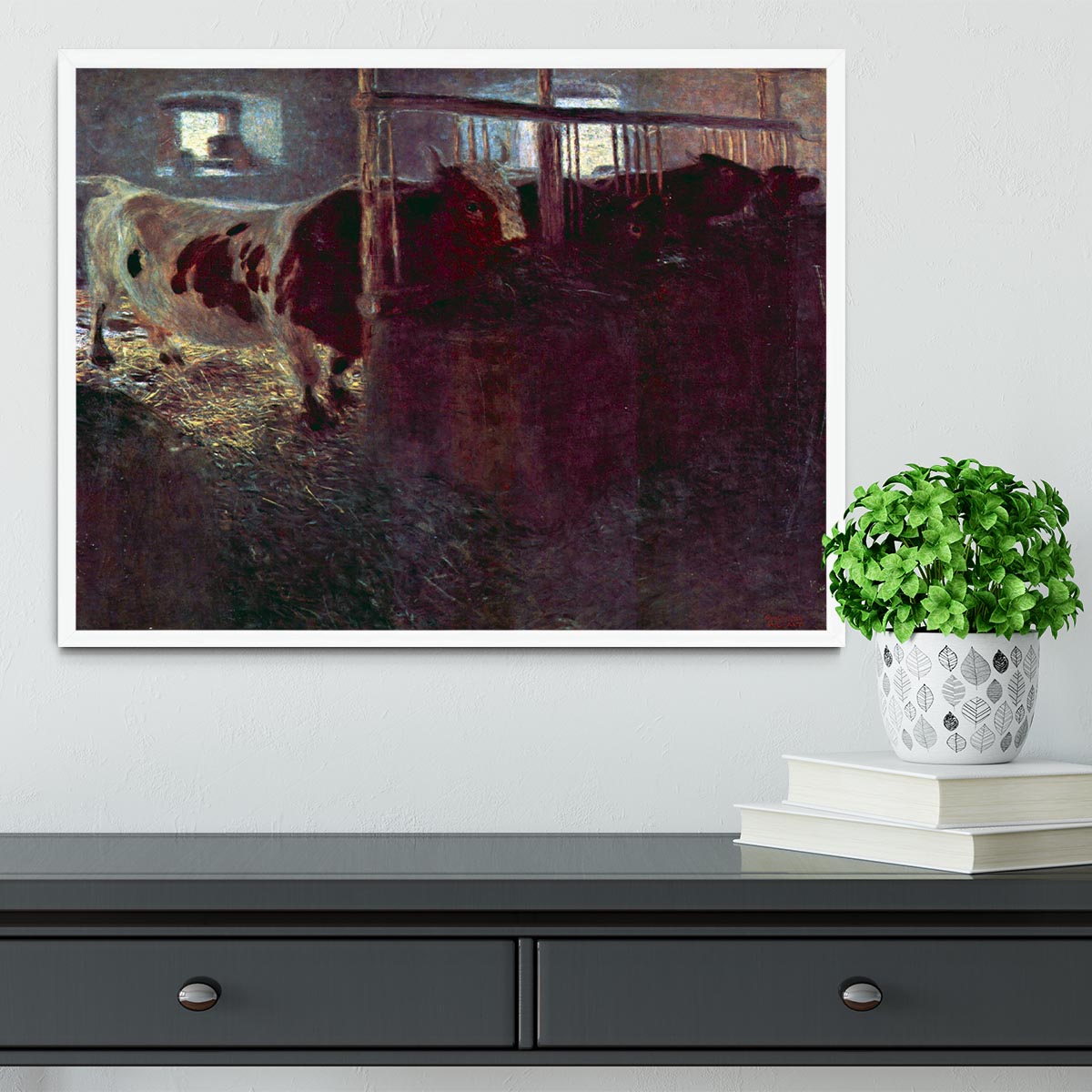 Cows in Stall by Klimt Framed Print - Canvas Art Rocks -6