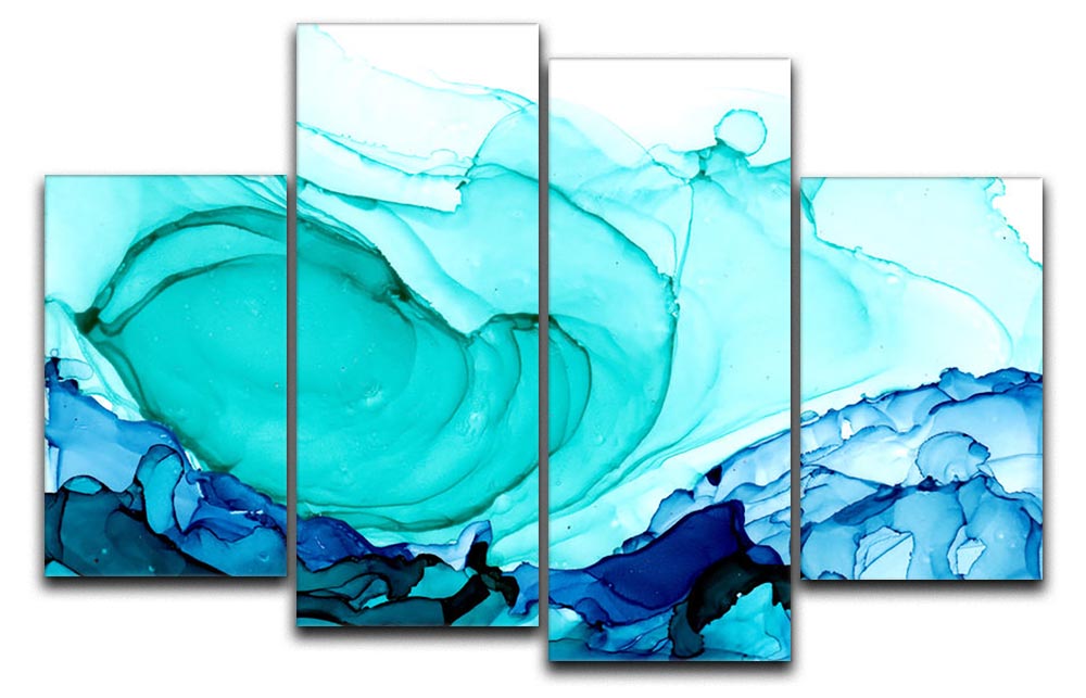 Cracked Blue and Teal Marble 4 Split Panel Canvas - Canvas Art Rocks - 1