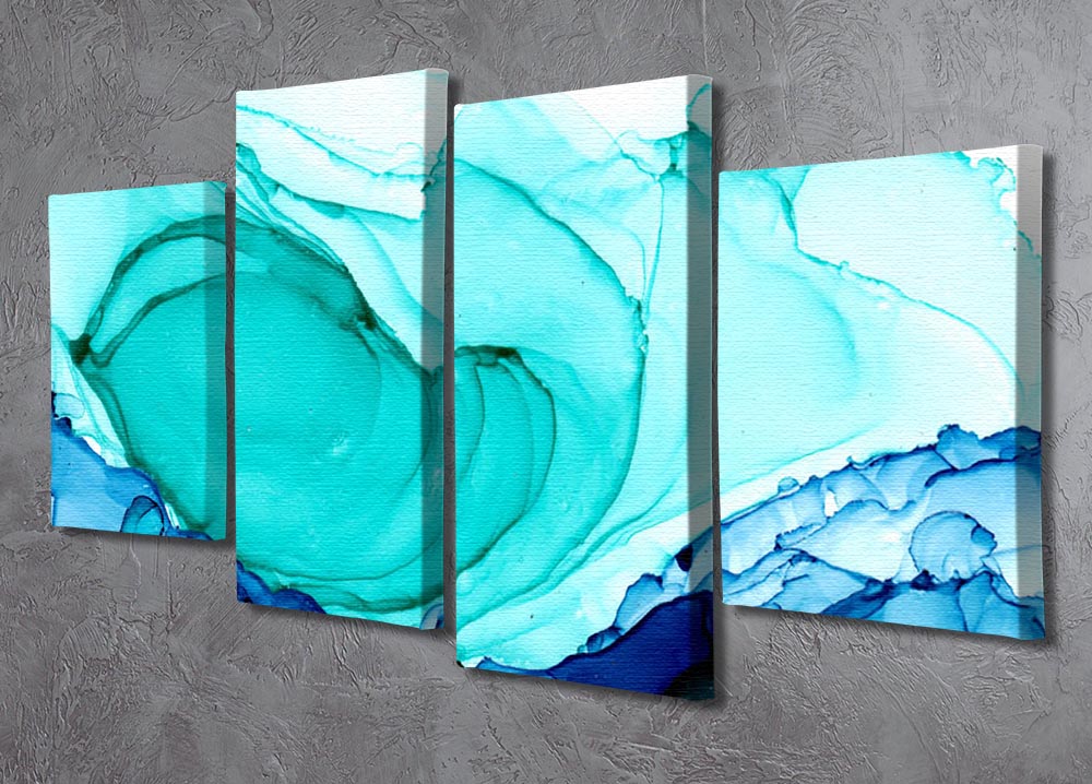 Cracked Blue and Teal Marble 4 Split Panel Canvas - Canvas Art Rocks - 2