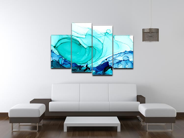 Cracked Blue and Teal Marble 4 Split Panel Canvas - Canvas Art Rocks - 3