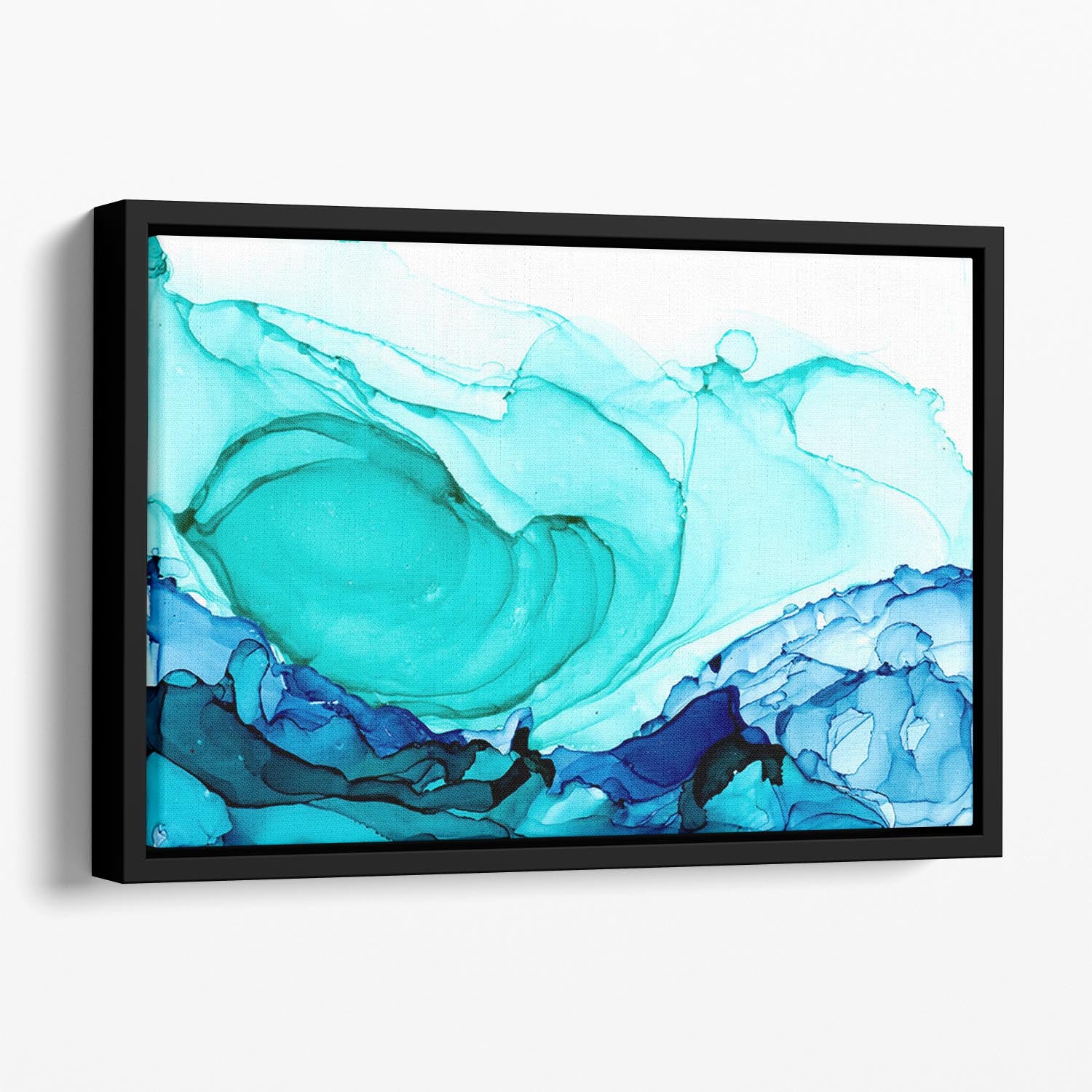 Cracked Blue and Teal Marble Floating Framed Canvas - Canvas Art Rocks - 1