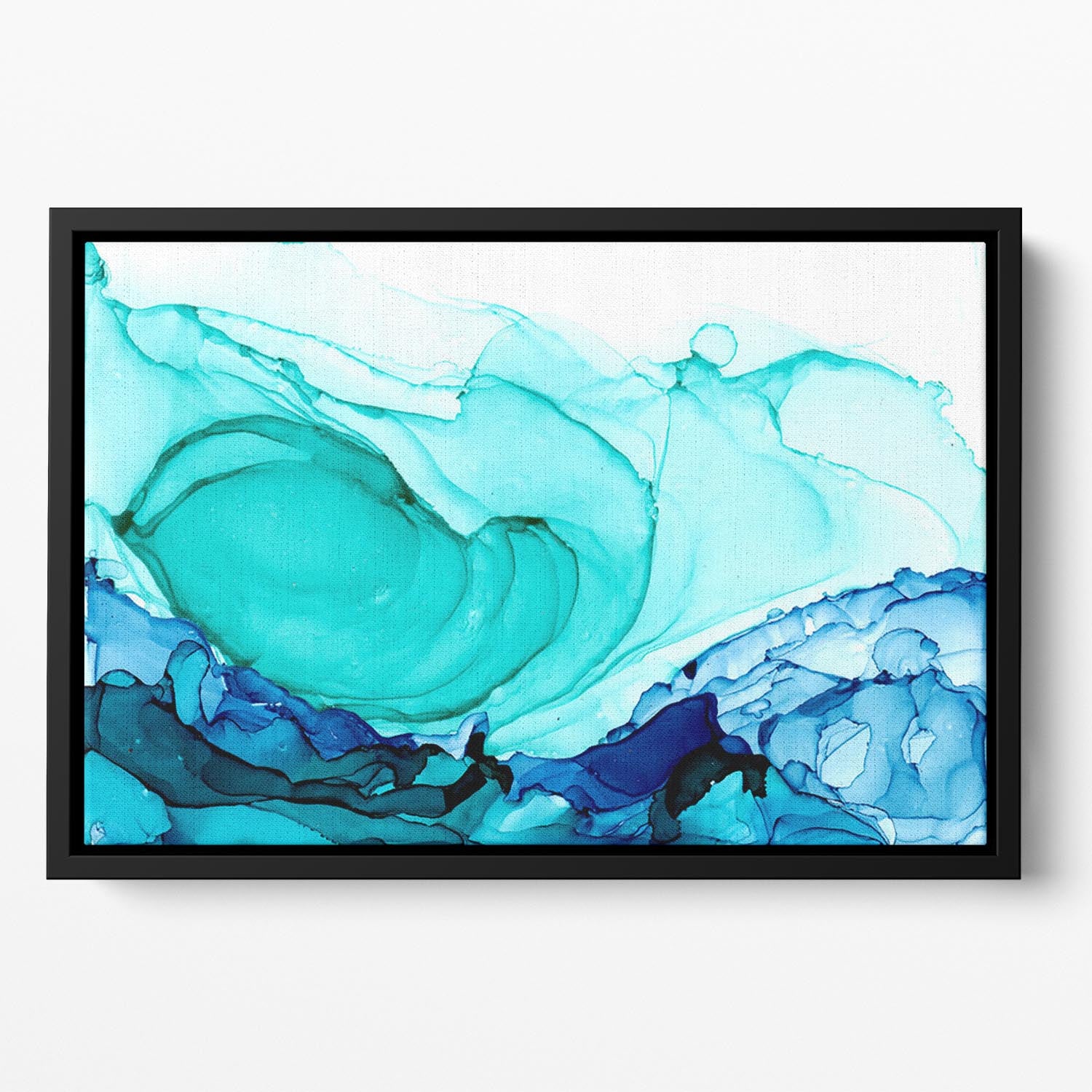 Cracked Blue and Teal Marble Floating Framed Canvas - Canvas Art Rocks - 2