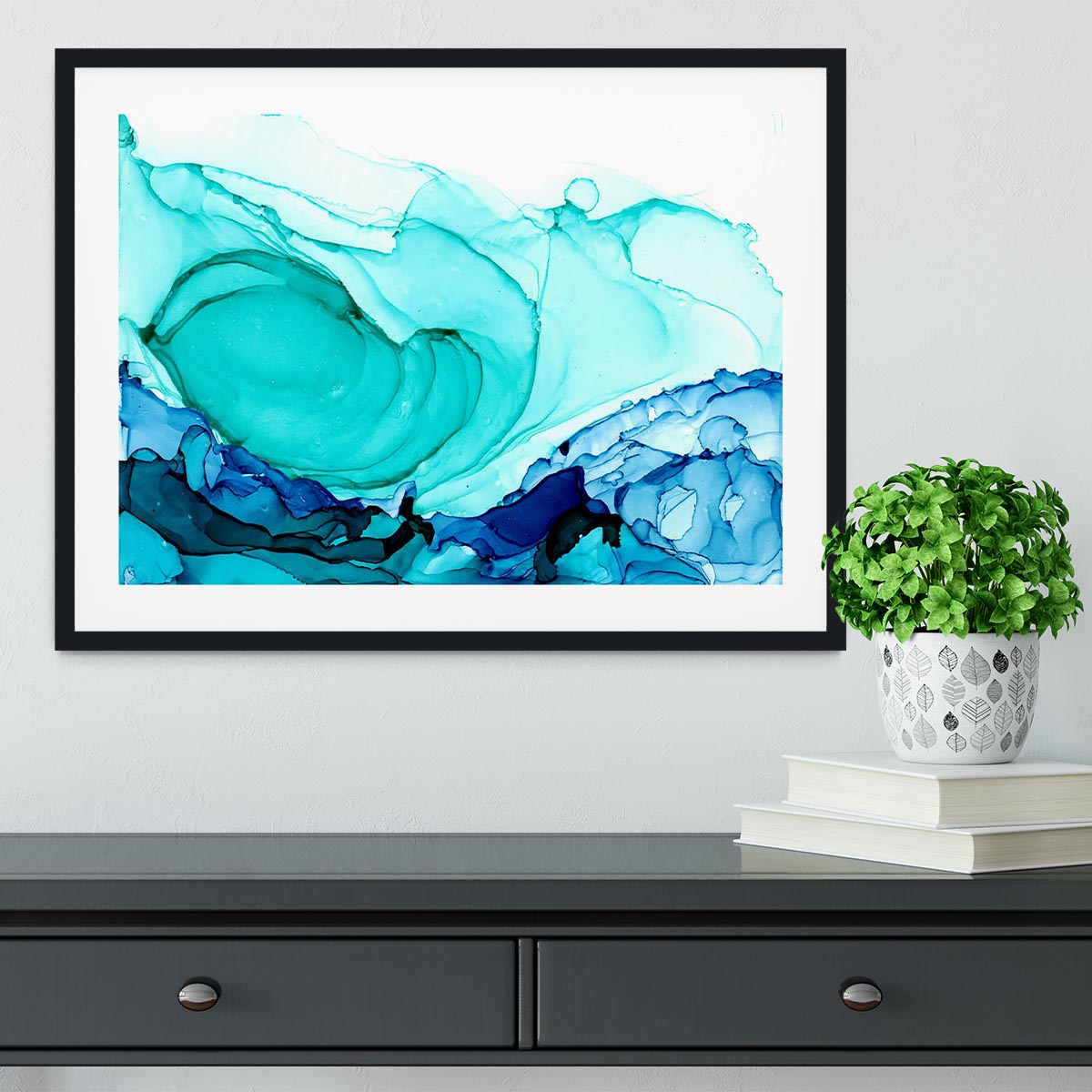 Cracked Blue and Teal Marble Framed Print - Canvas Art Rocks - 1